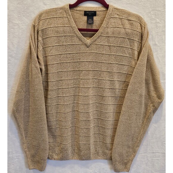DOCKERS Men's Sweater Size M V-neck Tan Pullover Textured Knit Workwear Office - Picture 1 of 6